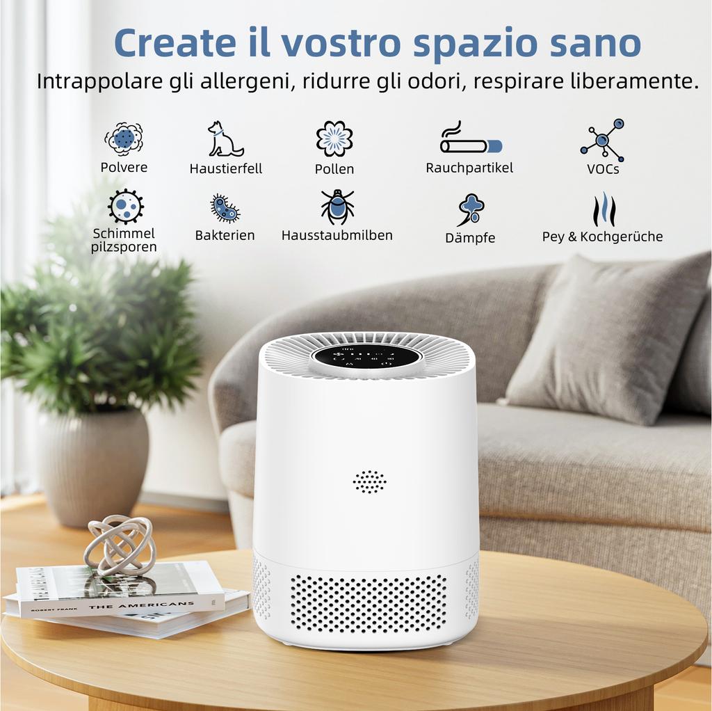 Mobilephone Wifi Control Air Quality Monitor Indoor Purifier Removal of Harmful Gases Formaldehyde Odors Efficiency Filter 360° Air Circulation System