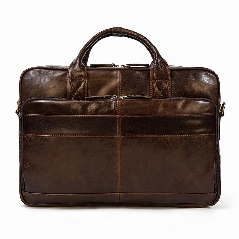 Men'S Leather Briefcase Retro Business Handbag First Layer Cowhide Shoulder Messenger Bag Computer Bag Commuter Bag