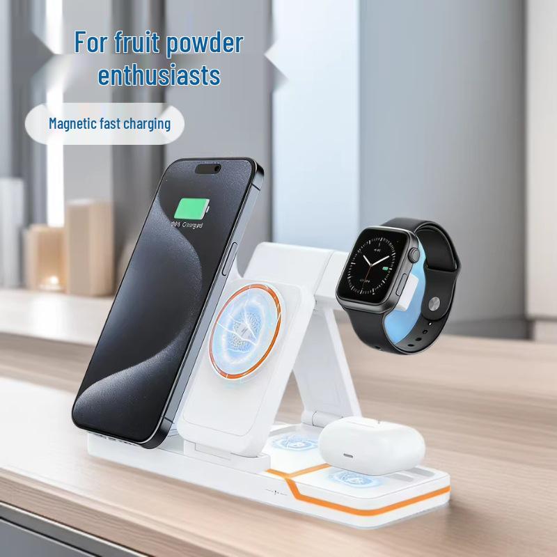 Desktop Multifunctional 15W Wireless Charger with Ambient Light & Foldable Magnetic Design for Office or Home Use