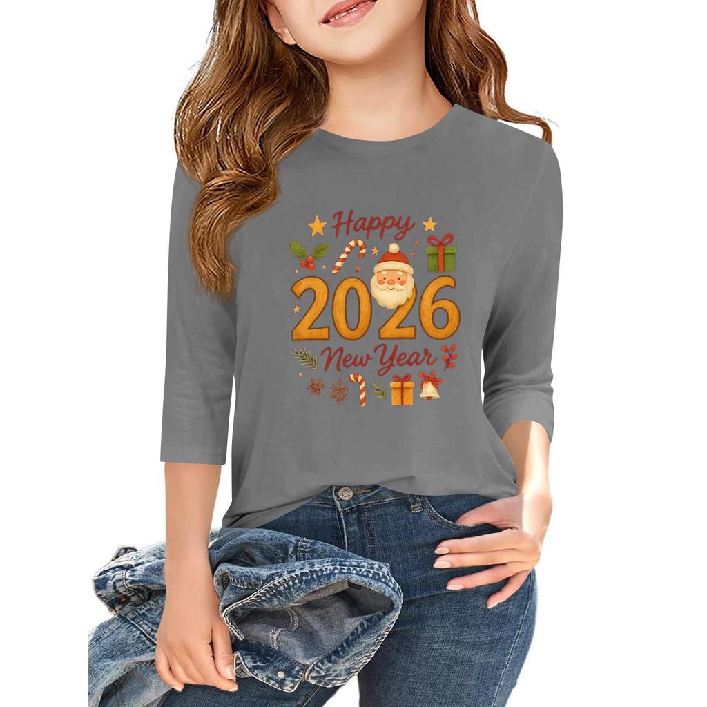 Tricou casual cu mâneci 3/4 pentru copii, cu gât rotund și imprimeu pentru Ziua Independenței