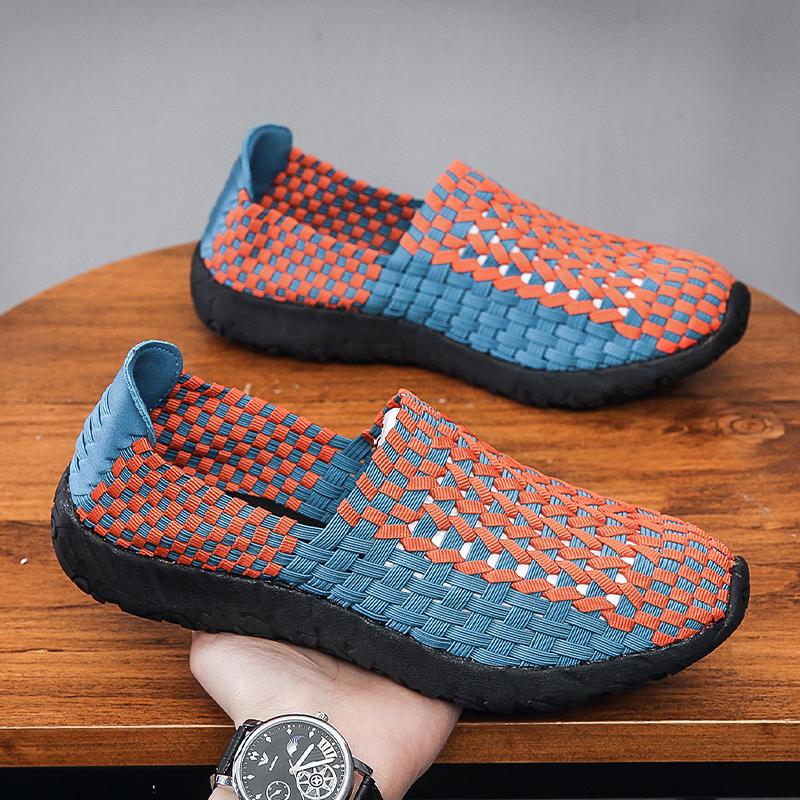 Sneakers Estive da Uomo Nere Treccia Spiaggia Morbide Leggere Scarpe Sportive Casual Tessuto Traspirante Slip on Ballerine