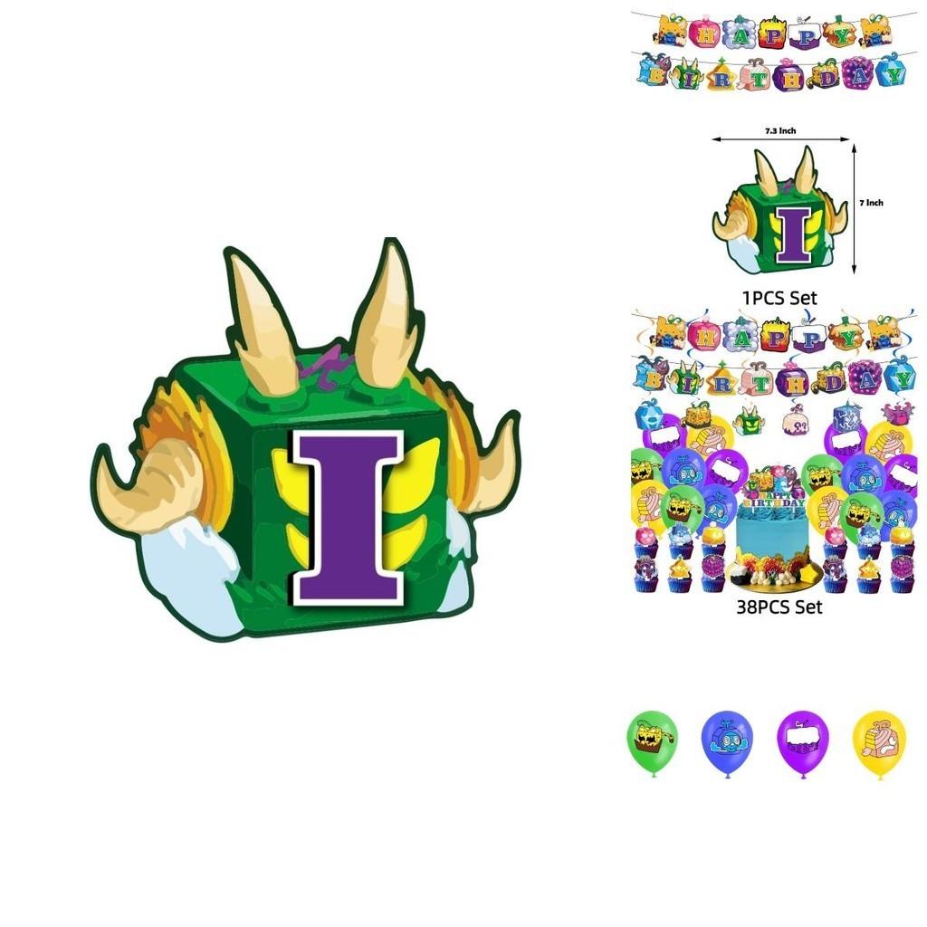 Blox Fruits Cartoon Theme Birthday Party Decorations Set Flags Balloons Cake Toppers