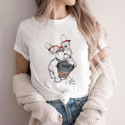 Short Sleeve Casual Ladies Fashion Female Graphic Tee Women French Bulldog Coffee Funny Clothing Summer T Clothing T-shirts