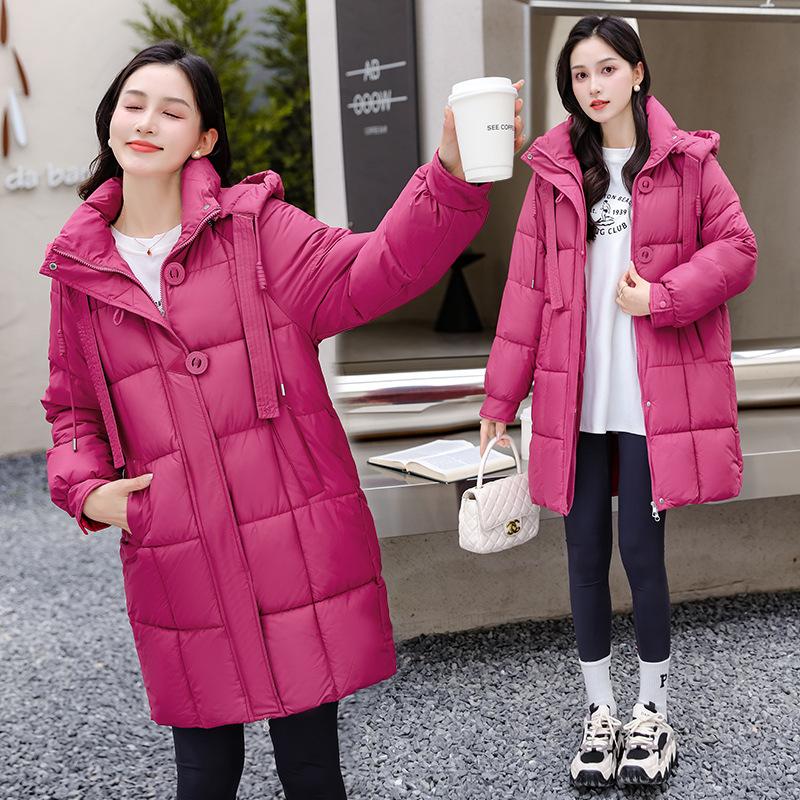 Down padded jacket women's mid-length style thickened and loose new 2025 winter Korean version of cotton jacket with hood