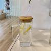 Square Heat Resistant Coffee Glass Cup With Lid and Straw Transparent Milk Tea Juice Cup Coffee Mug For Home Bar Drinkware