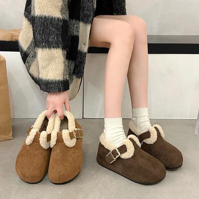 Laine d'agneau Maillard Chaussures Doudou chaussures simples femmes 2025 hiver nouveau fond plat porter avec velours chaussures pain Boken