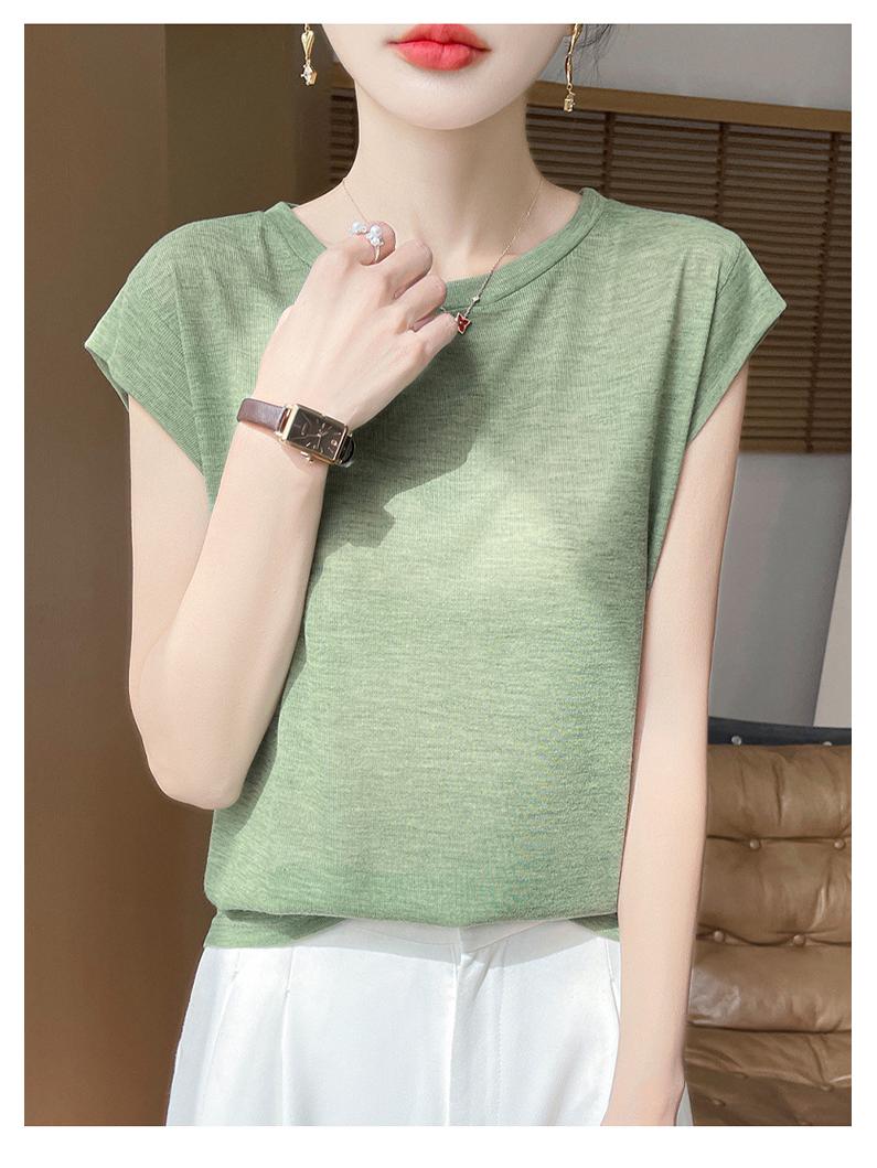 

Женский трикотажный топ из лиоцелла и тенселя с круглым вырезом и короткими рукавами — легкий, дышащий, универсальный, летний стиль Medium