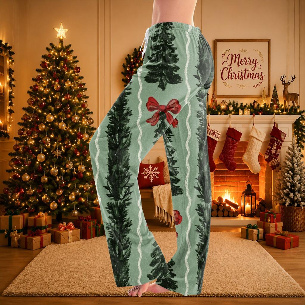 Festive Women's Christmas Print Waist Casual Pants for Holiday Party