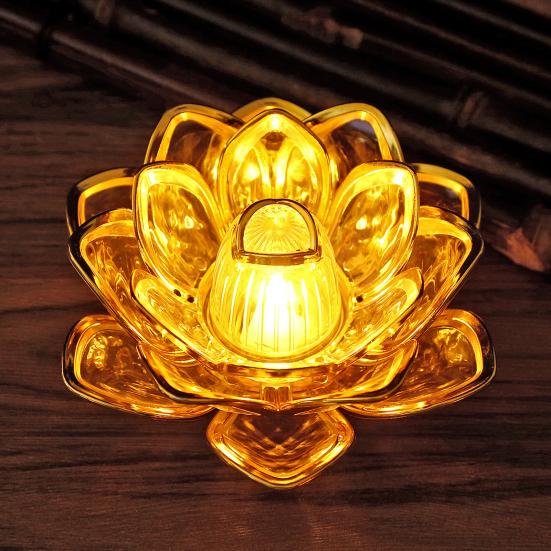Diwali LED Lotus Candle Lamp Battery Operated Electronic Flameless Candles Buddhist Tabletop Night Light for Temple Desktop Centerpiece
