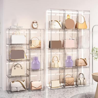 Purse Storage Box with Magnetic Door Dustproof Stackable Clear Wallet Clutch Storage Organizer for Purse Clutch Handbag