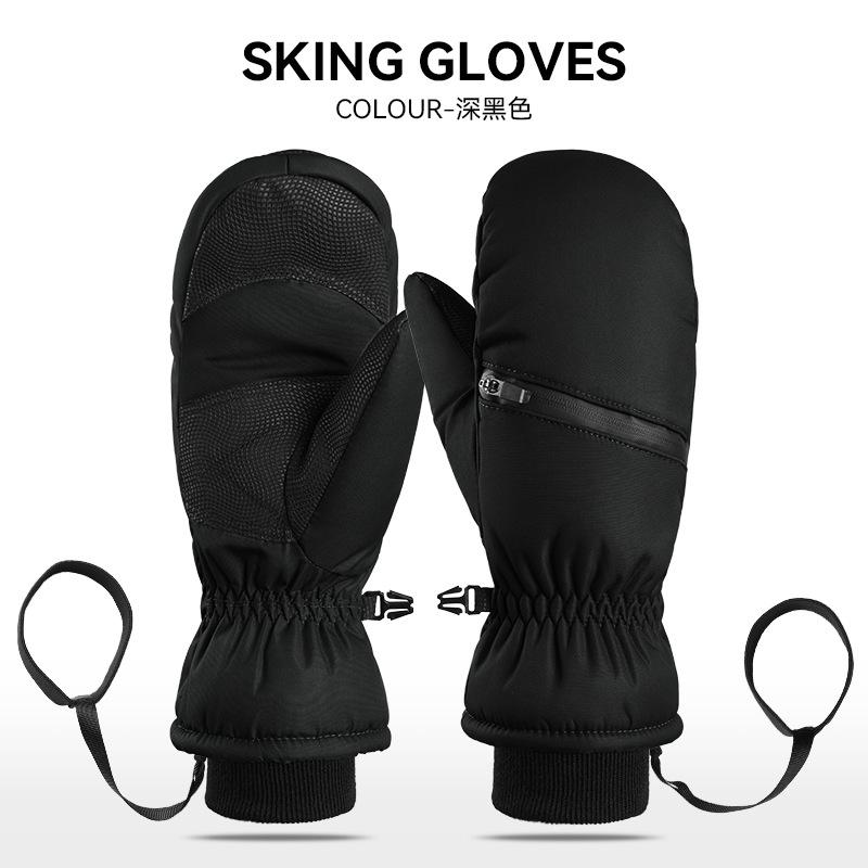 Winter ski gloves with fingers windproof and waterproof short braised seeds waterproof and velvet locking temperature warm sports gloves XS