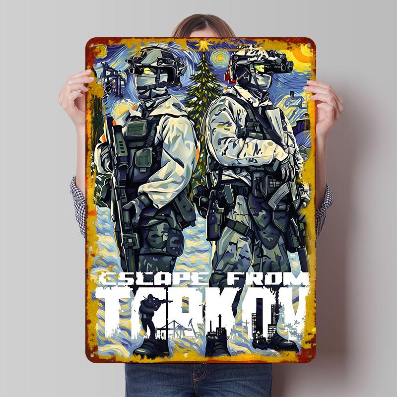 

Escape From Tarkov Starry Night Printed Poster Customized Wall Art Retro Vintage Metal Tin Signs for House Decor Coffee Bar Room 7.9x11.8In(20x30cm)