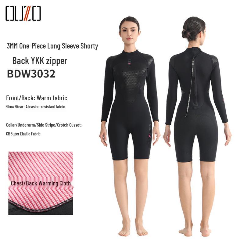 3mm OUZO Unisex Wetsuit: Warm, Quick-Drying, Super Elastic, Sun-Protected One-Piece for Winter Surfing and Diving.