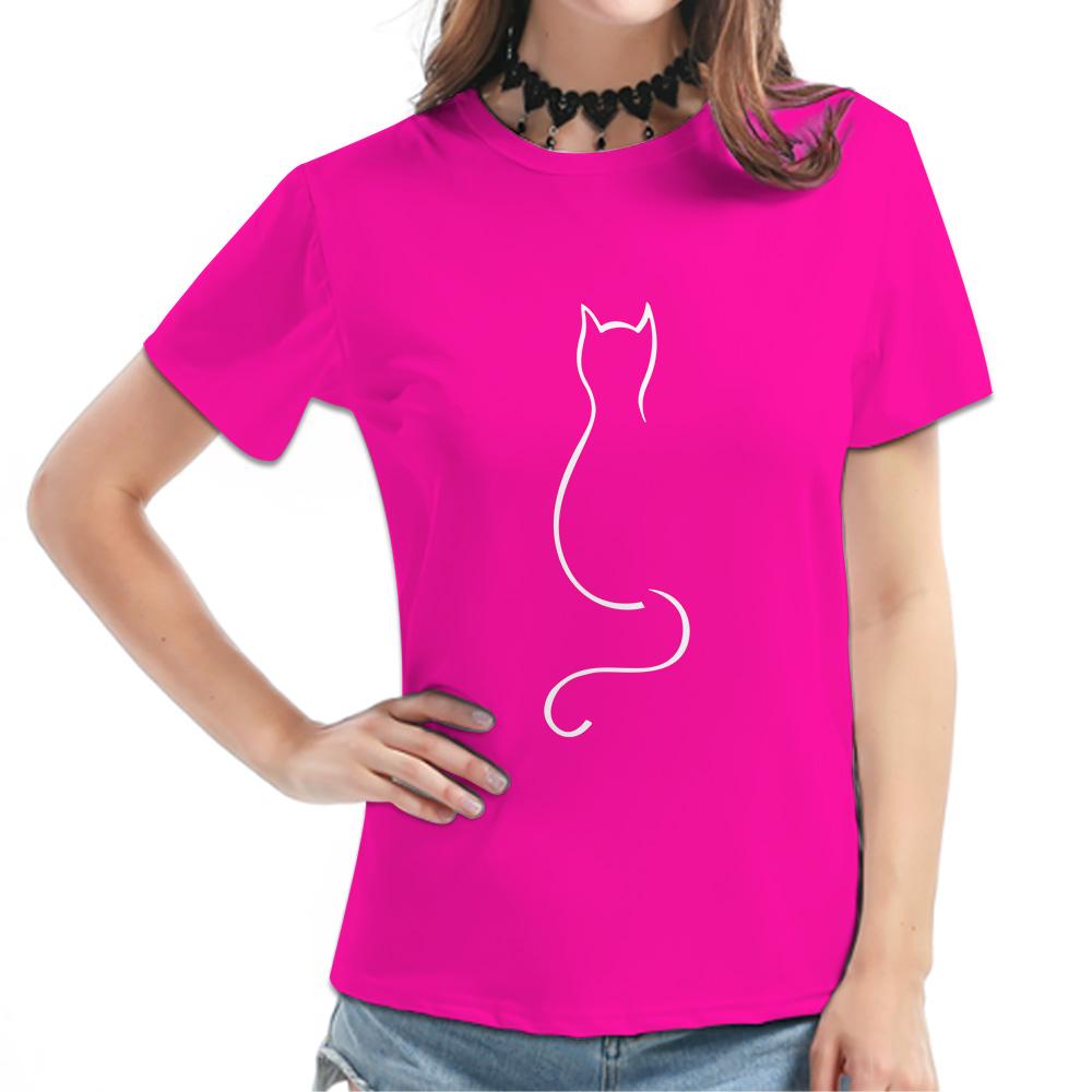 Damen T-Shirt - Minimalistische Katzenlinien-Grafik, Niedliche Lässige Alltagskleidung