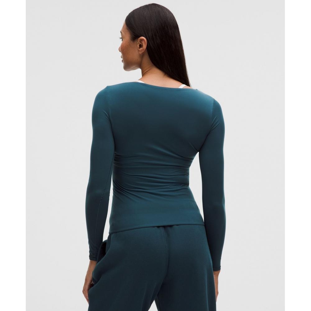 Lululemon Wundermost Ultra Soft Nulu Square Neck Long Sleeve Shirt Indochine Blue