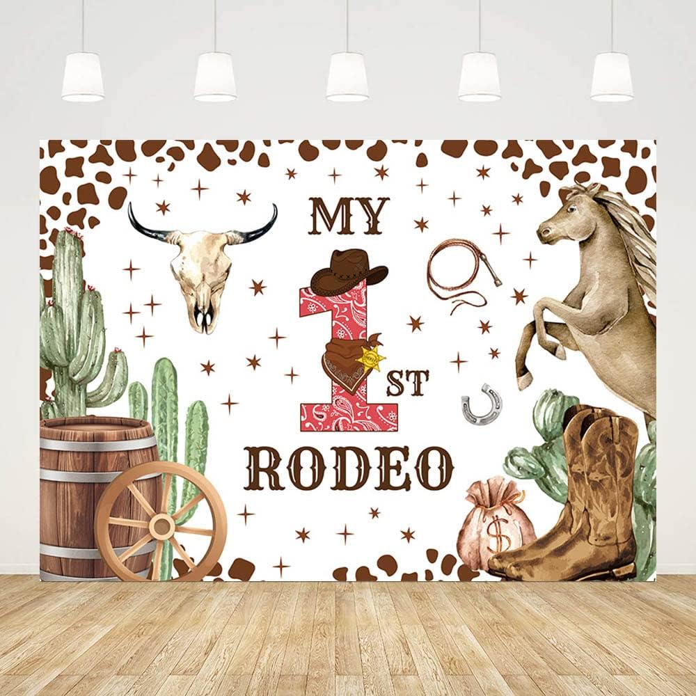 My First Rodeo Cow Print Baby Backdrop - 7x5ft, Perfect for Birthday and Cowboy Party Supplies