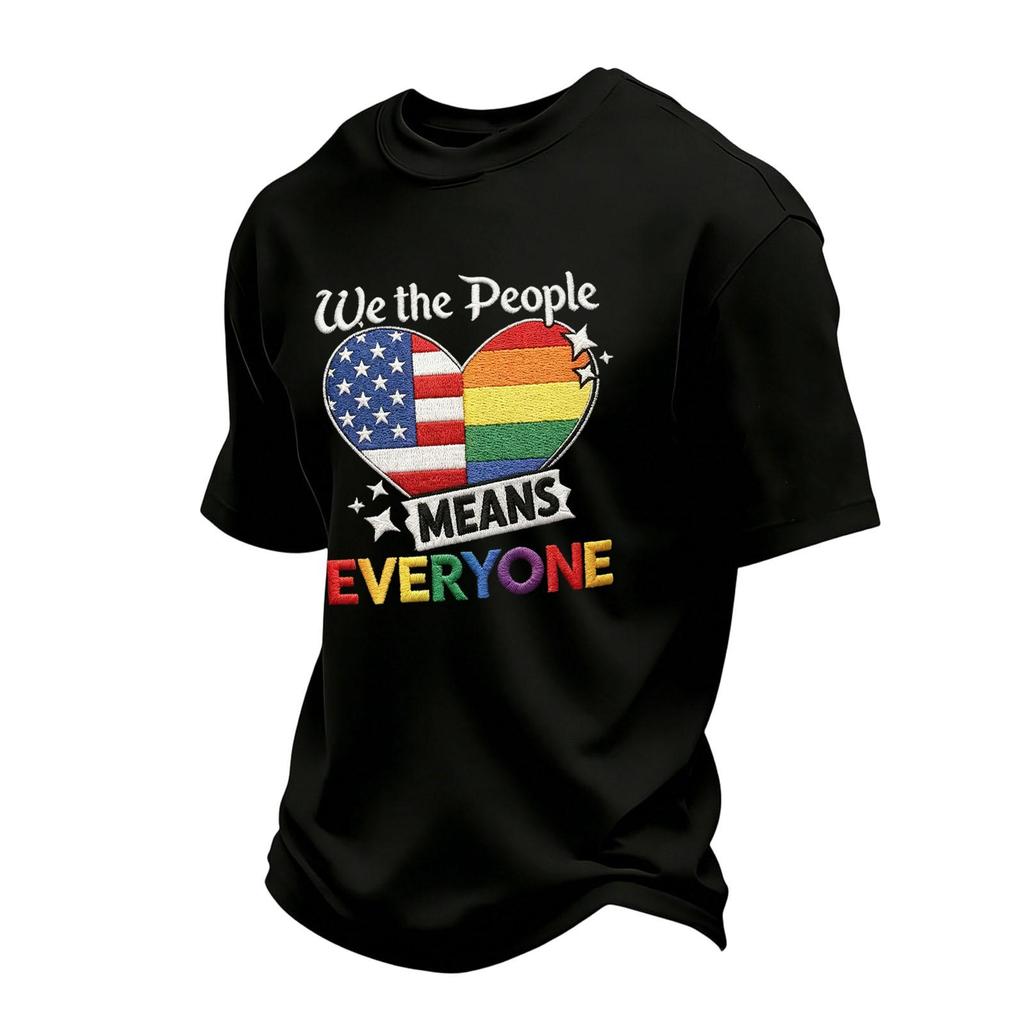 Men's Casual Short Sleeve Crew Neck T-Shirt with Patriotic Heart Print and Lettering Graphic for Everyday Wear