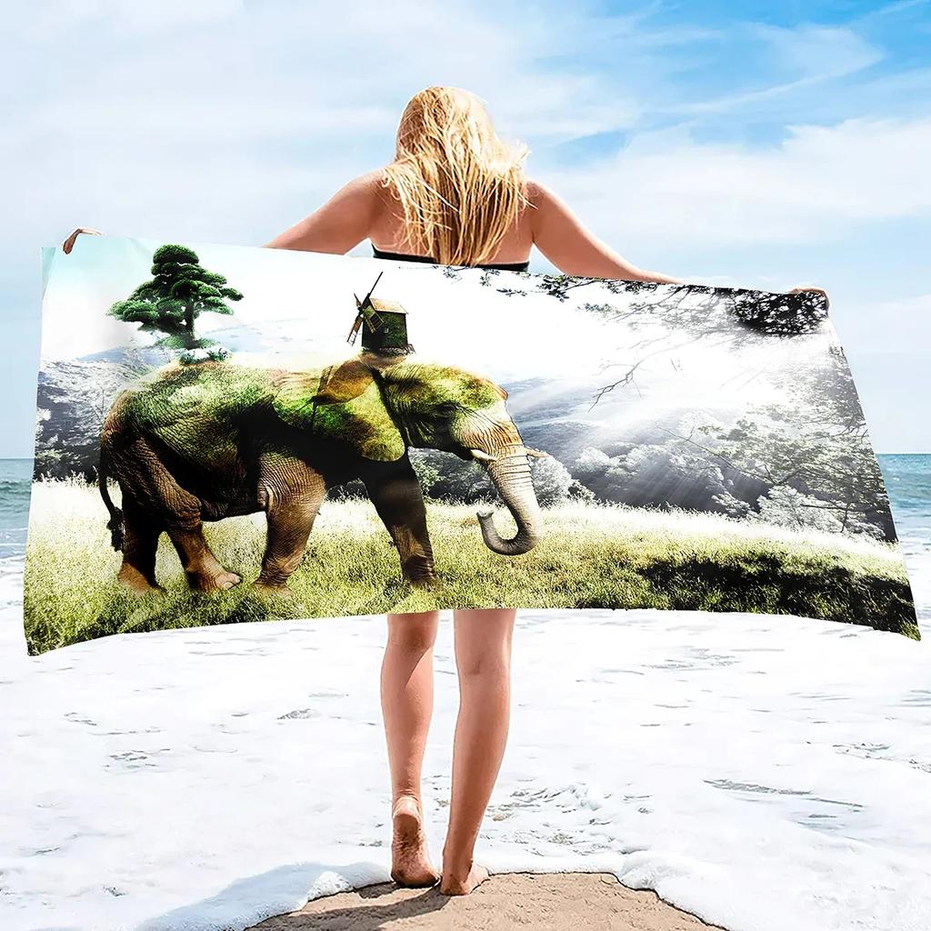 Microfiber Sand Free Beach Towel Quick Fast Dry Absorbent Oversized Lightweight Towels Blanket Swimming Bath Camping Elephant