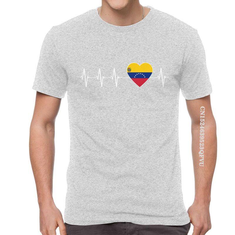 Venezuelan Heartbeat T Shirts Men Fashion T Shirt Cotton Oversized I Love Venezuela Flag Heart Tshirt Unique Tees Tops