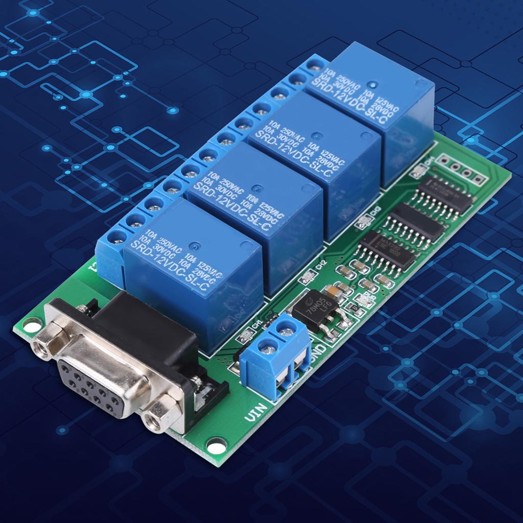 12V 4Ch DB9 RS232 Relay Board Remote Control UART Serial Port Switch for Car Motor