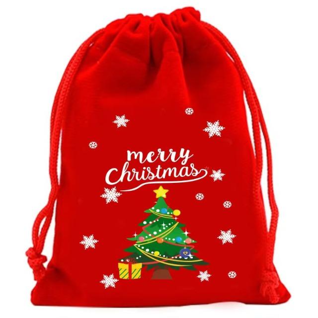Christmas Red Green Velvet Drawstring Bags Bulk Candy Biscuit Pouch for Party Favors, Gift Giving & Holiday Decoration Supplies