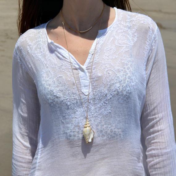Collana con Ciondolo Conchiglia Placcata Oro - Accessorio Creativo Naturale in Conchiglia per Clavicola da Donna