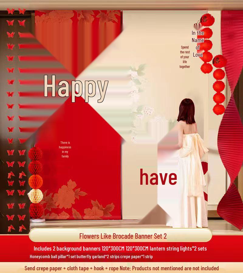 Double Happiness Wedding Banner Set - Room & Wall Décor for Engagements & New Home