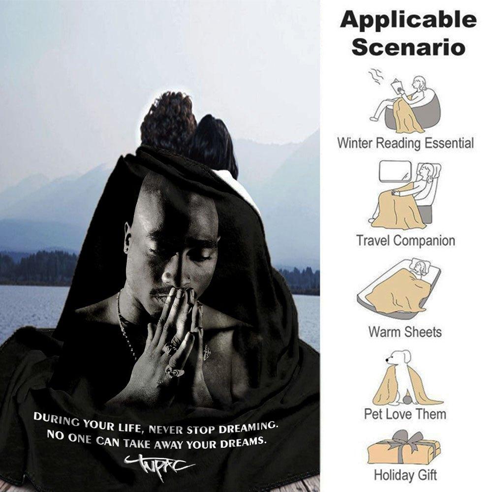 1pc 2Pac Hip Hop Blanket Soft Lightweight All Season Multi Purpose Throw for Sofa, Bed, Office & Picnics, French Style with Iconic Album Art & Quotes