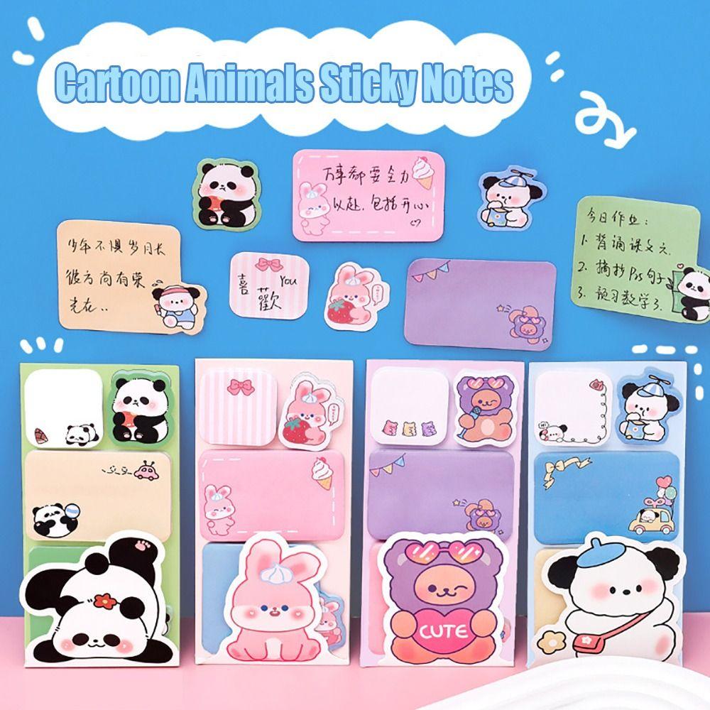 100Sheets Stationery Sticky Notes Cartoon Animals Message Notes Portable Notebook