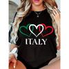 Women'S Casual T-Shirt with Italy Heart Design - Round Neck, Short Sleeve, Slight Stretch Knit Fabric, Regular Fit, Comfortable All-Season Top