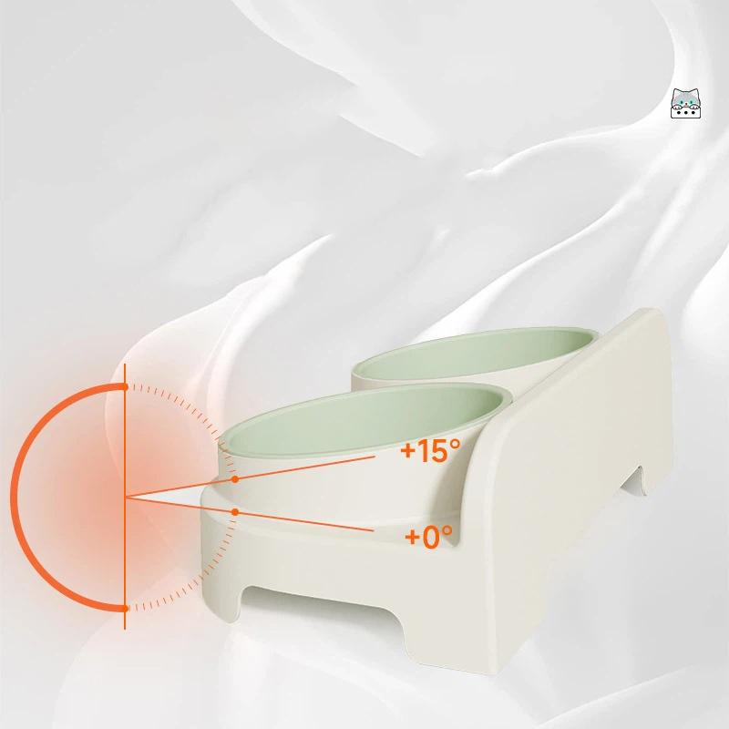 Eco-Friendly Elevated Dual Pet Bowl - Slanted Neck Support Cat & Dog Dish with Anti-Tip Base for Food and Water