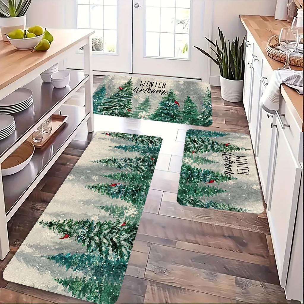 1 Stück Anti-Ermüdungs-Küchenteppiche Wald Weihnachtsbaum Wasserdicht Rutschfest Dick Gepolsterte Küchenmatte Schwerlast Komfort Stehmatte für Küche