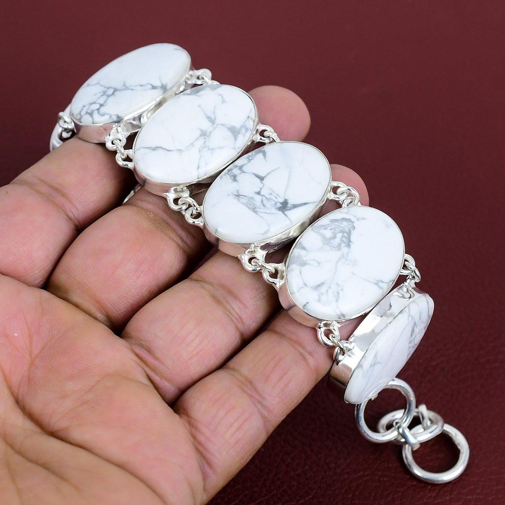 Howlite Bracelet Gemstone Jewelry 925 Sterling Silver Adjustable Chain Bracelet Very Pretty Howlite Jewelry Handmade Bracelet Gift for Women