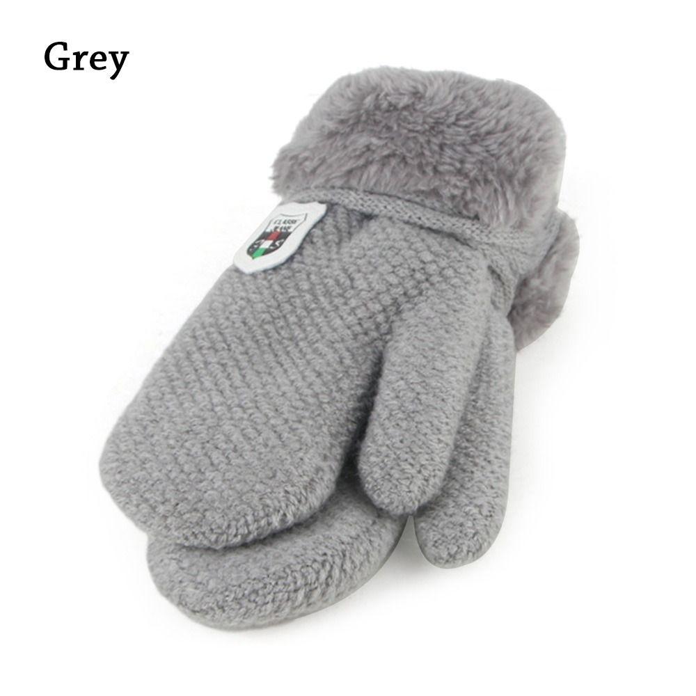 

Детские плюшевые варежки с подвеской на шею, толстые, теплые, милые, вязаные, детские перчатки серый