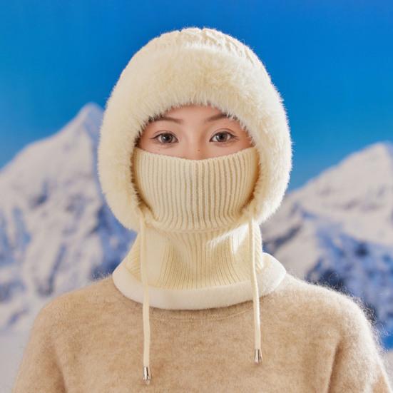 Knitting Hat Women Windproof Insulated Design Winter Hat with Plush Ball Unique Texture 3-in-1 Thickened Hat Face Guard Scarf