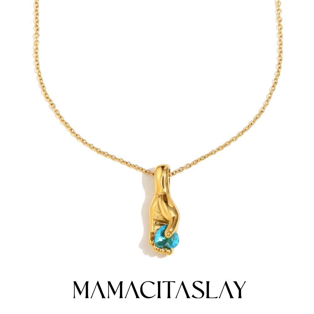 

MamacitaSlay Stainless Steel Hand Held Heart Pendant Necklace Anniversary Waterproof Jewelry Women s Charm Collarbone Chain Gift 45cm