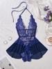 New Erotic Crotchless Lingerie Date Teddies Bodysuit Lace Up Halter Deep V Babydoll Dress Sexy Backless Hollow Out Porn Costume
