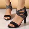 Fashion 2025 Summer Sexy Dance Shoes Fashion Stiletto Rhinestone Hollow Fish Closed Toe Roman Women Shoes Plus Size 43 Ladies Sandals