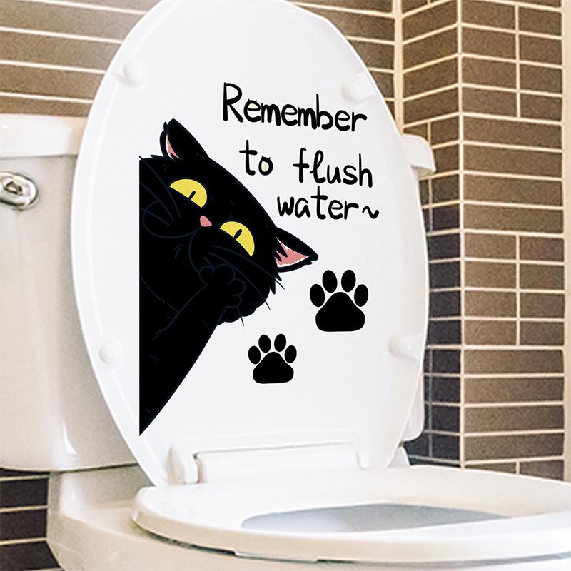 Cartoon Creative Black Cat Toilet Stickers Decorative Bathroom Toilet Lid Stickers Decorative Wall Stickers Removable