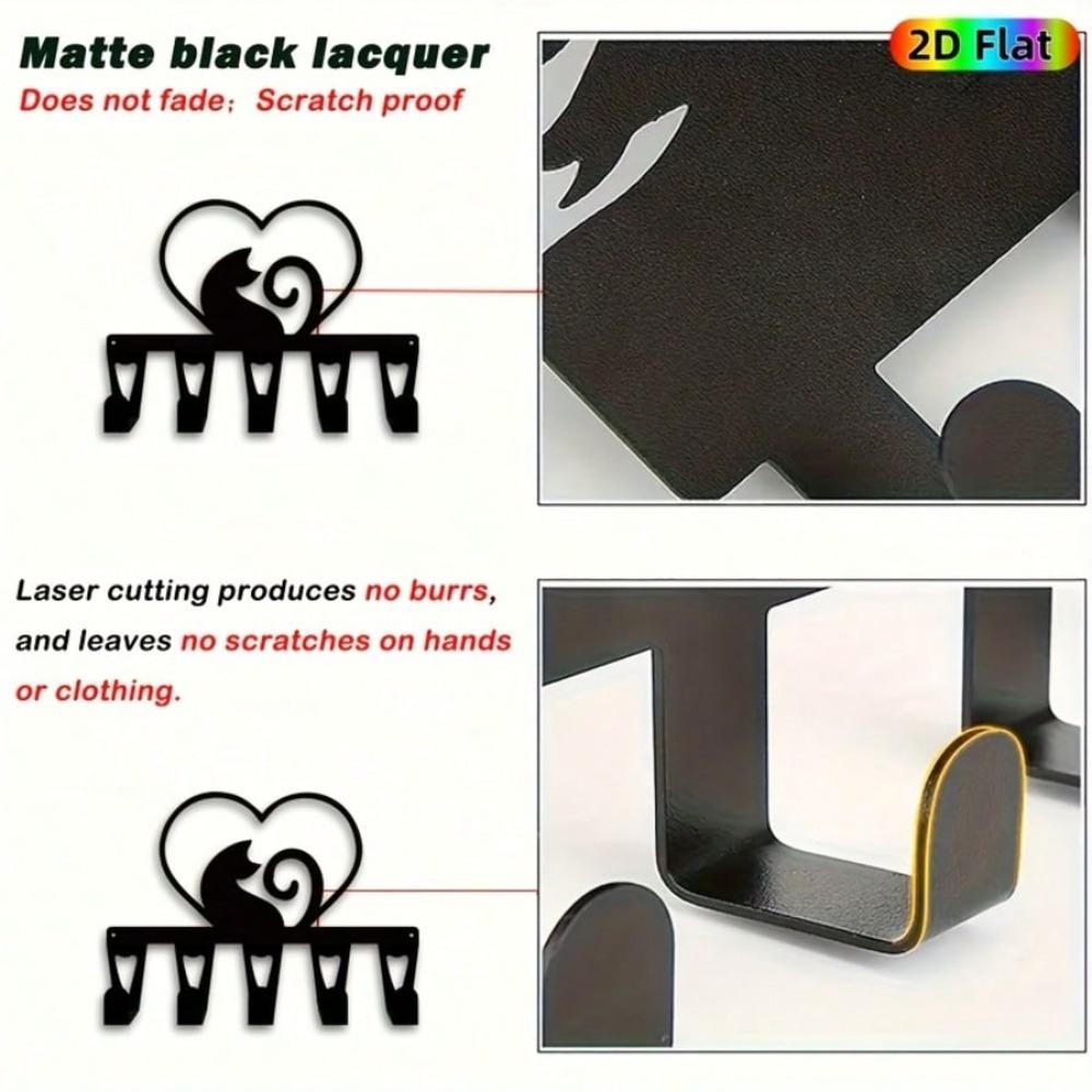 Modern Cat Love Keychain Metal Wall Decor with 5 Hooks Minimalist Style Durable Iron for Entryway Bedroom Hallway Storage