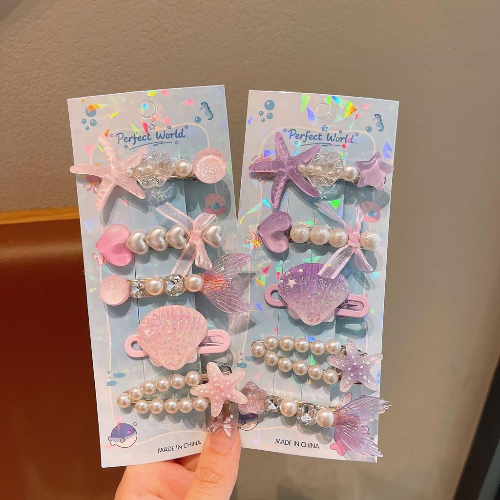 Summer Ocean Starfish Shell Hairpin Cute Children'S Hairpin Duck Beak Clip Pearl Hair Accessories Headgear Clip Girl