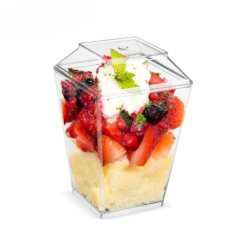 2026 New 5oz Square Mousse Cup Disposable Plastic Dessert Cups with Lid and Spoon for Cake Ice Cream Packaging