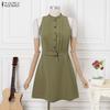 ZANZEA Women Summer Round Neck Casual Sleeveless Short Dress