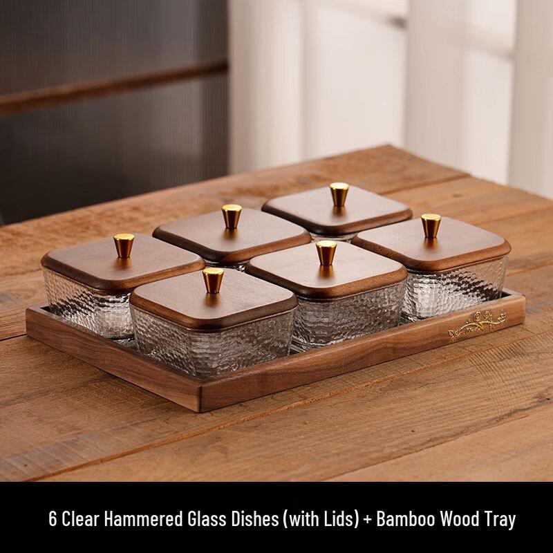 

Ru Han Walnut Wood & Glass Square Snack Tray with Lid