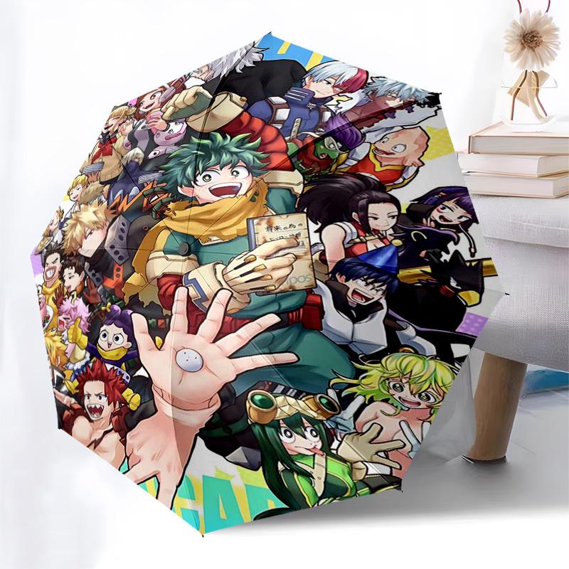 1pc My Hero Academia Characters Automatic Folding Umbrella, Portable 3-Fold Design with 8-Bone Iron Frame, Outdoor for Fans, Travelers, Daily Use, and