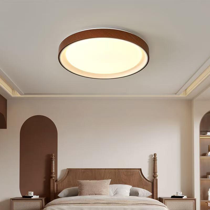 Mid-Century Ultra-Thin Walnut Grain Ceiling Light for Living Room & Bedroom
