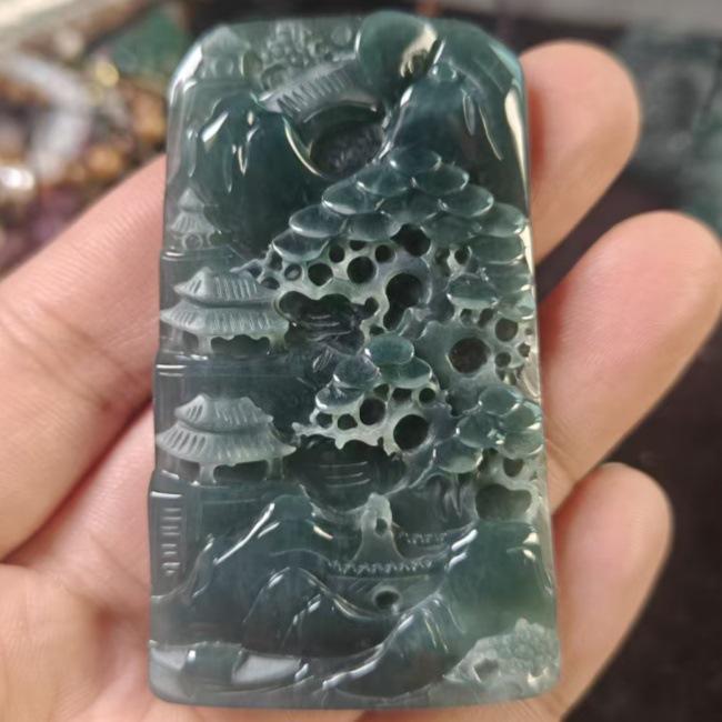 Landscape Jadeite Pendant Carving for Men and Women