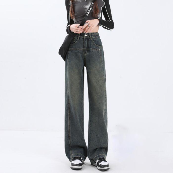 

Women s Cement Grey High Waist Wide Leg Jeans - Slimming, Versatile, Trendy Spring & Autumn Pants Large