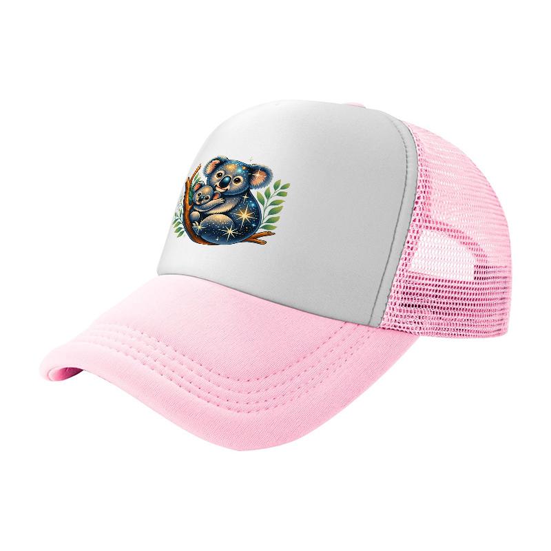 Koala Bear Starry Night Design Mesh Trucker Hat Breathable Adjustable Cap for Outdoor Activities and Casual Wear