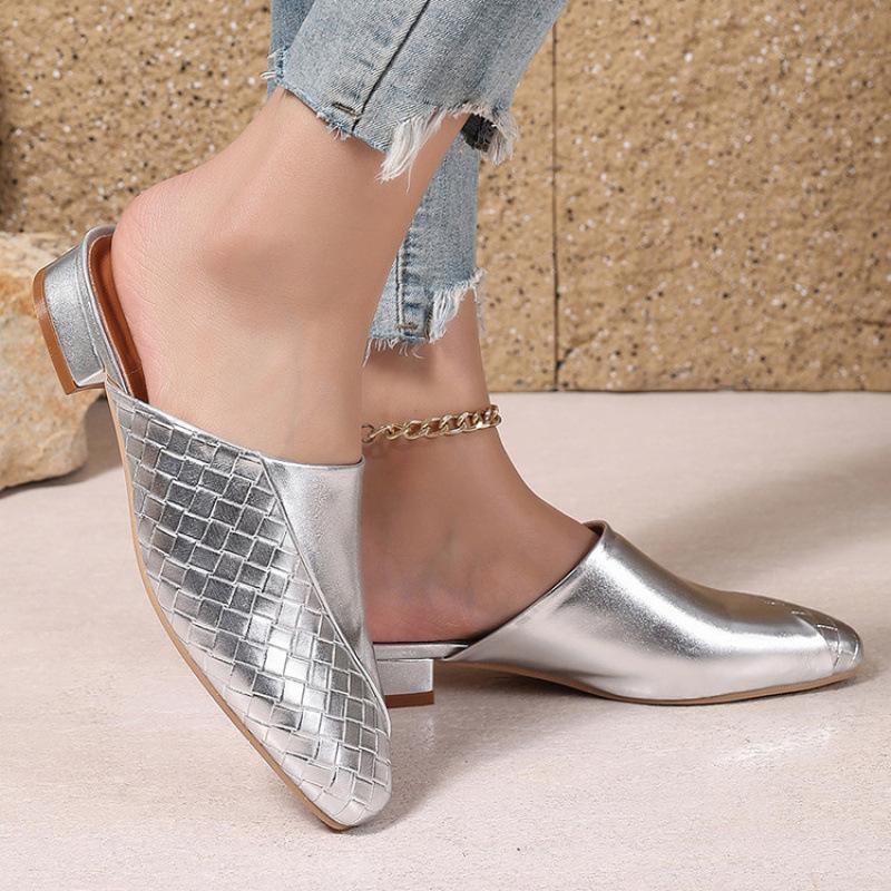 Neue Damen-Taschen-Kopf-Slipper rutschfeste Übergrößenschuhe beliebt in Europa und Amerika 2025 goldene flache coole Slipper Damen